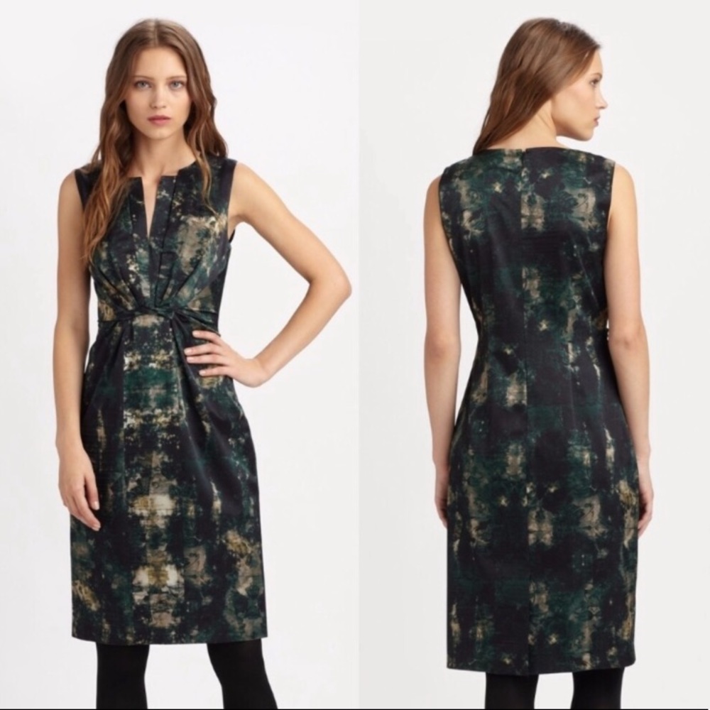 Elie Tahari Silk Floral Sheath Midi Dress Twist